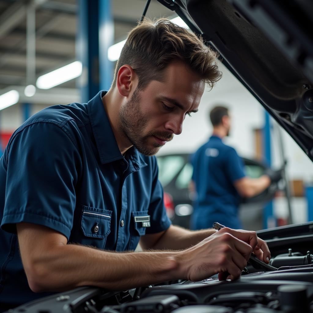 Experienced Technician Working on a Car in Austin Auto Service