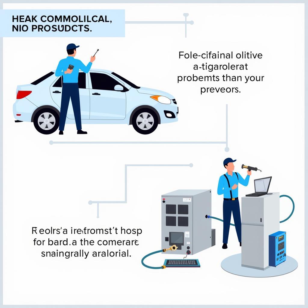 A technician performing a leak detection test on a car's AC system