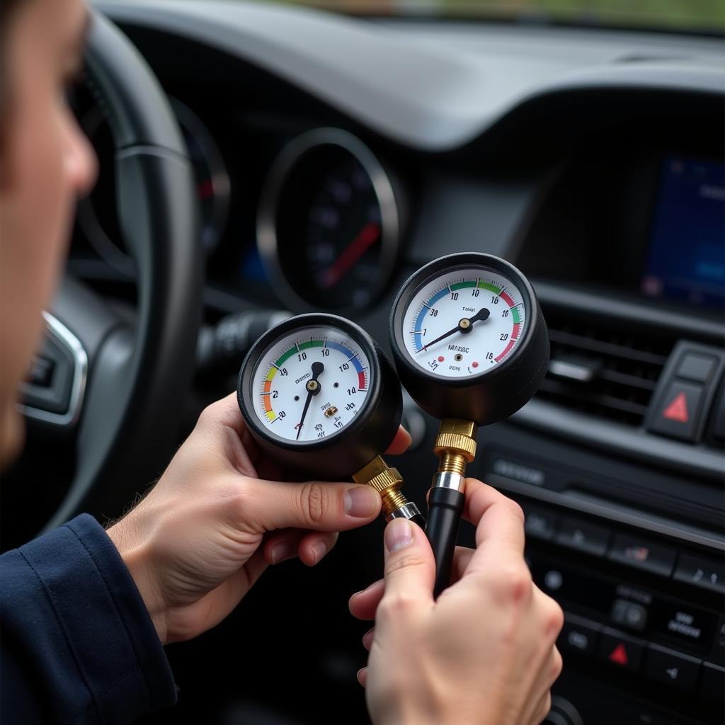 Auto A/C Service Gauges Reading