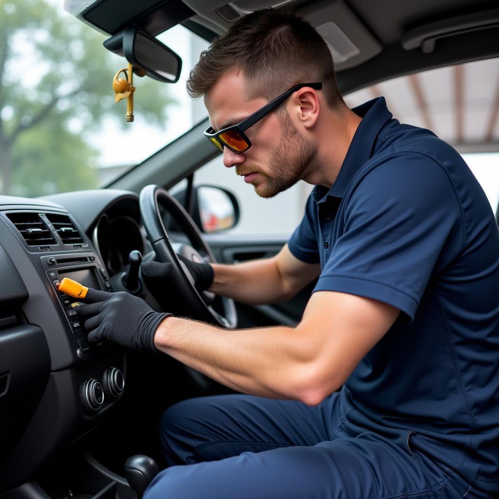 Auto AC Service Jacksonville FL: Technician Working on a Car AC System