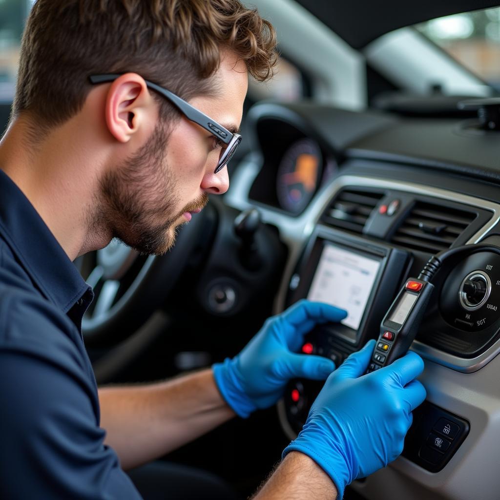 Technician Checking Car AC System in Riverton