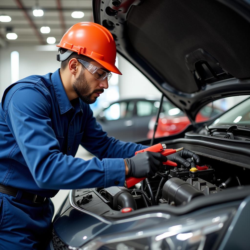 Certified Auto AC Service Technician at Work