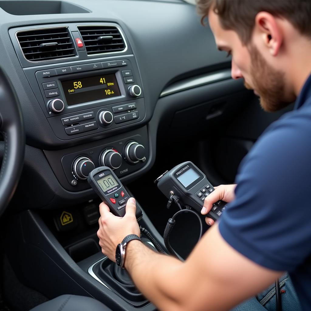 Technician Performing Auto AC Service