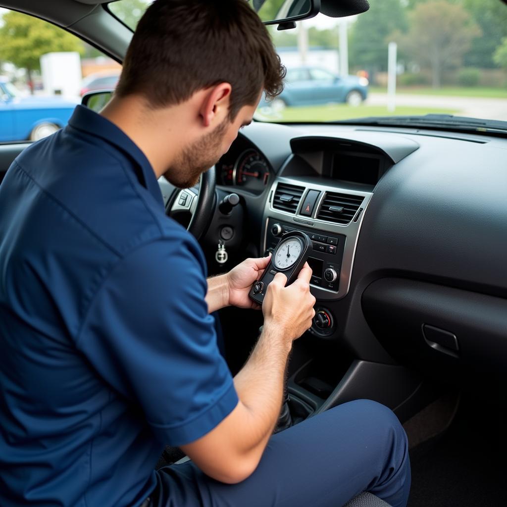 Auto AC Service Technician Working