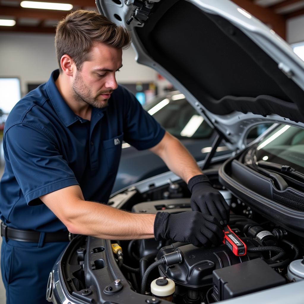 Auto AC Technician Working on a Car