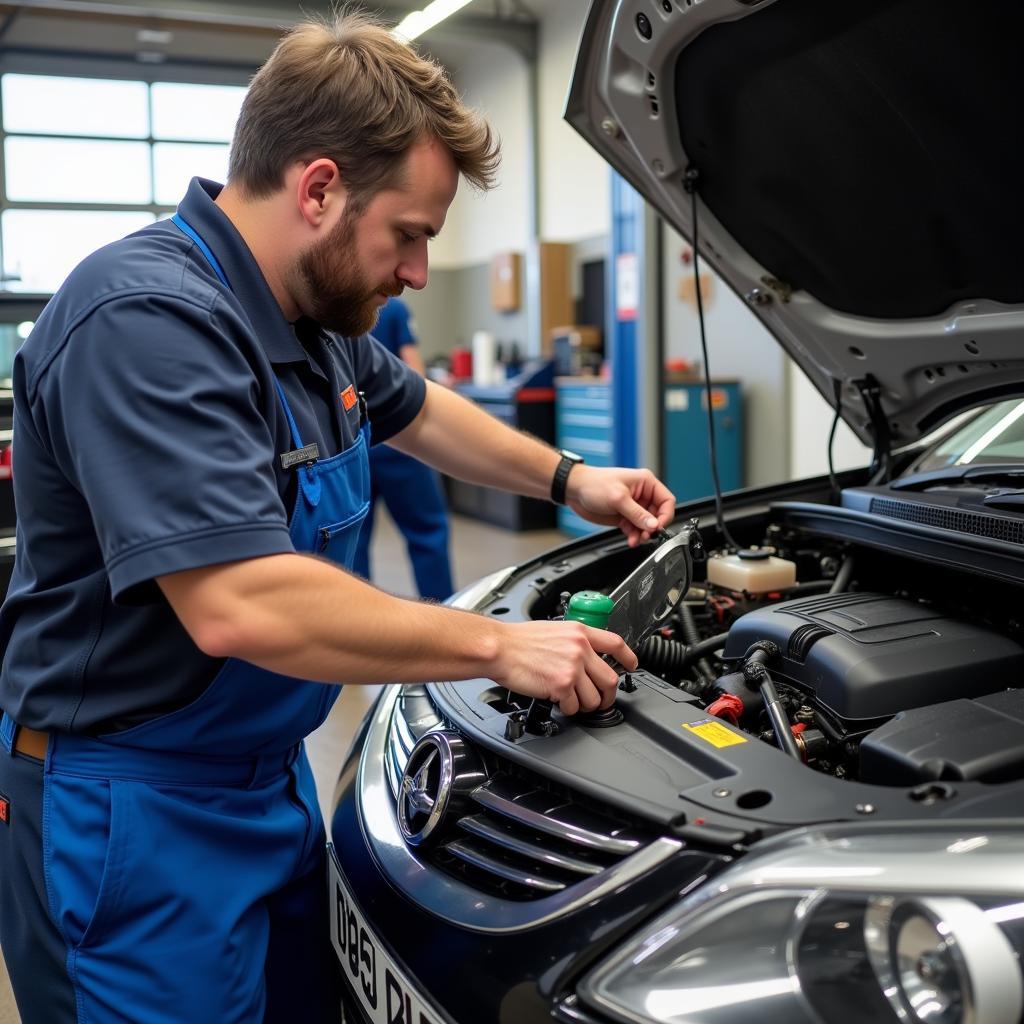 Experienced Auto Aircon Service Technician Working on a Vehicle's AC System in the Isle of Wight