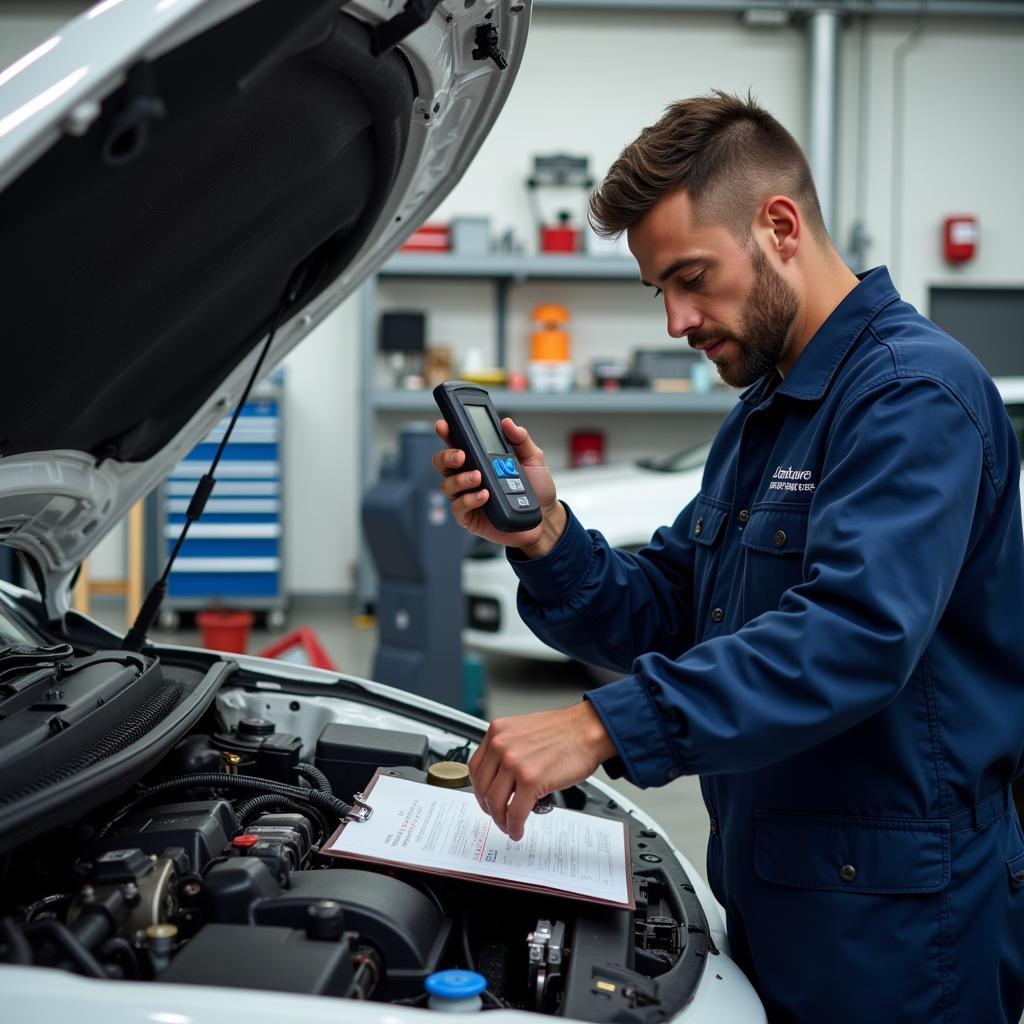 Mechanic Inspecting a Car in an Auto Atlantic Service Department