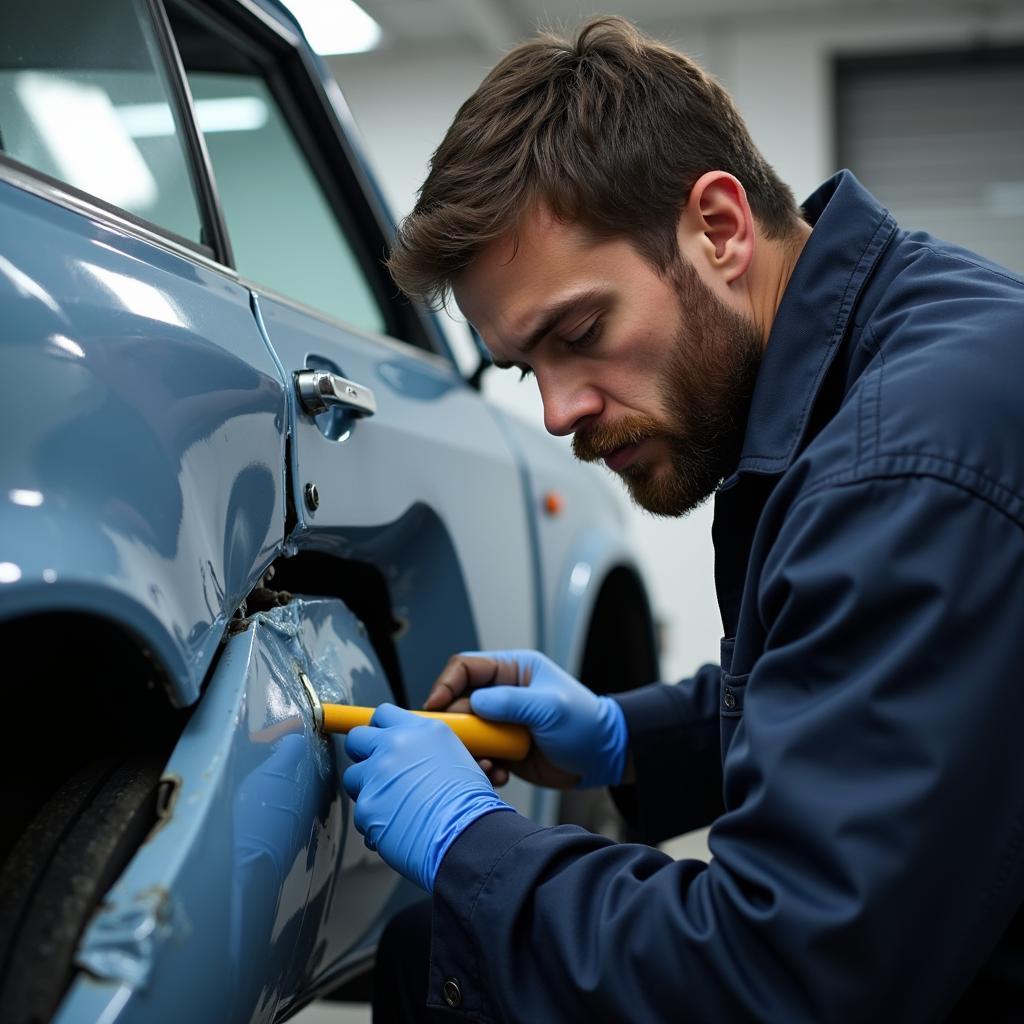 Technician Repairing Damaged Car