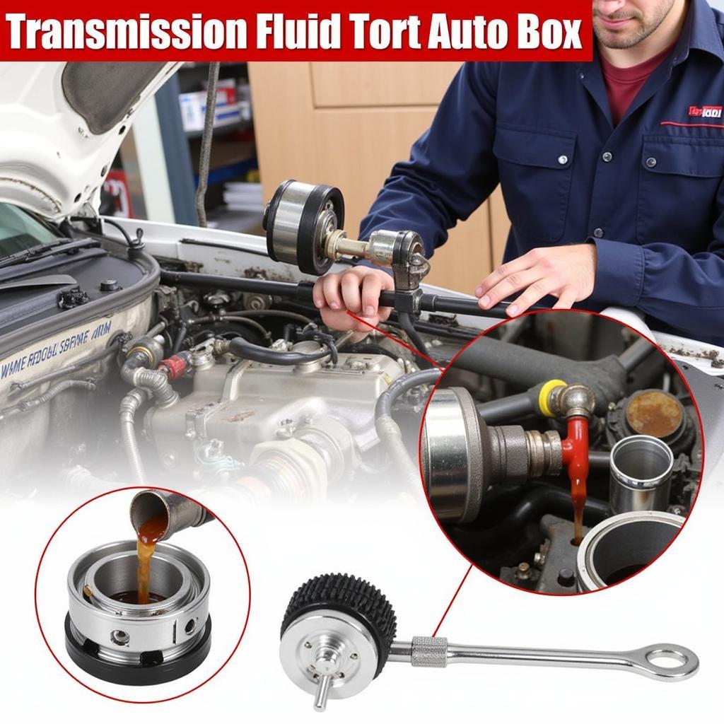 Mechanic performing an auto box fluid change, highlighting the correct procedure.