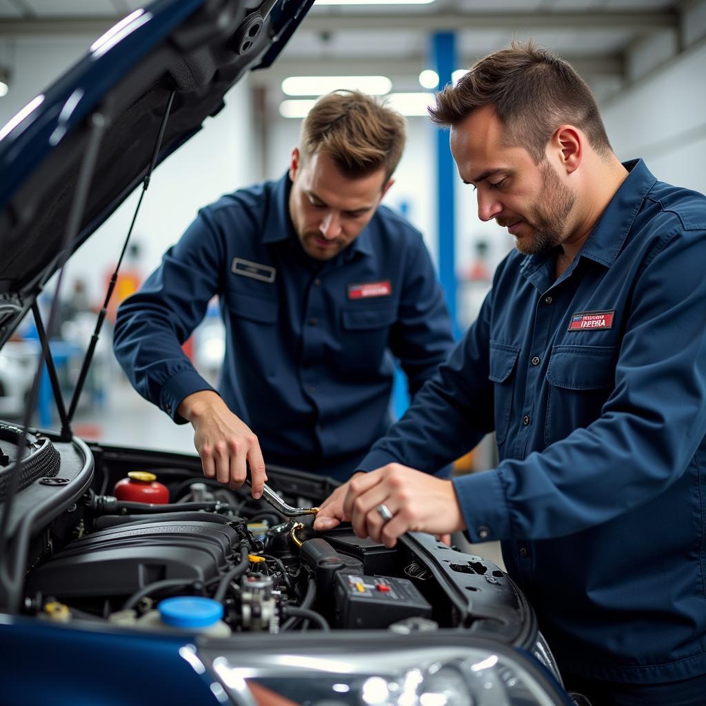 Certified Technicians Working on a Car in Pipera