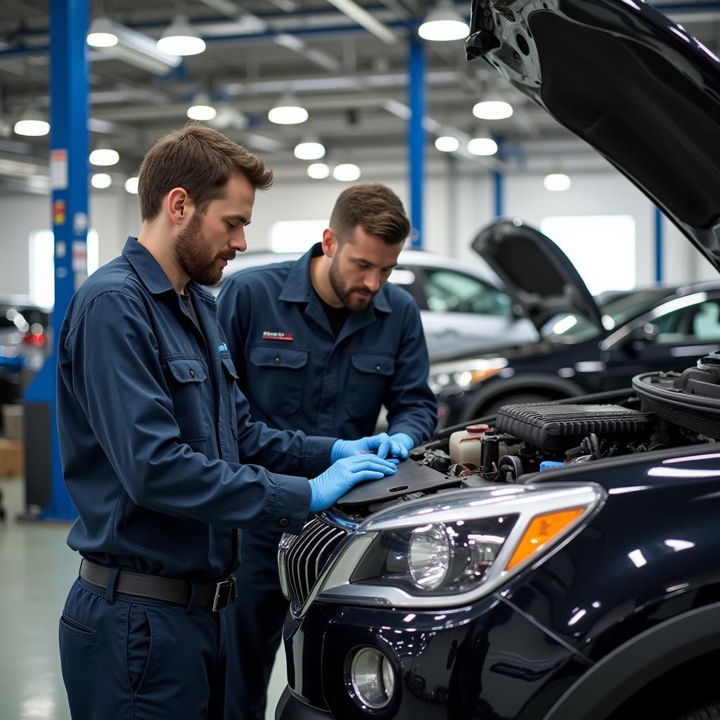 Certified Technicians Working in an Auto City Sales and Service Center