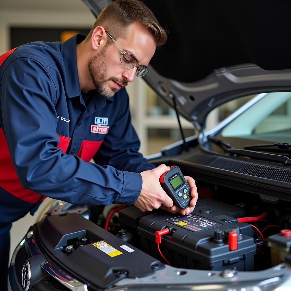 Auto Club Southern California Battery Testing Technician Performing a Battery Test