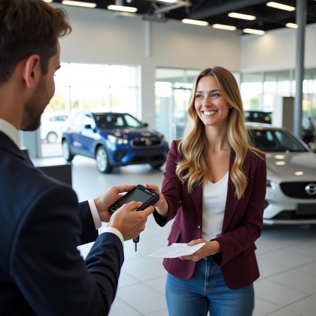 Auto Dealership Customer Paying