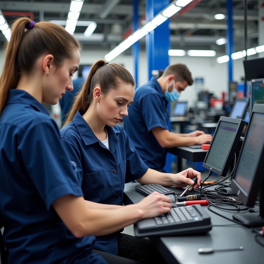 Certified Technicians Working in an Auto Direct Service Center