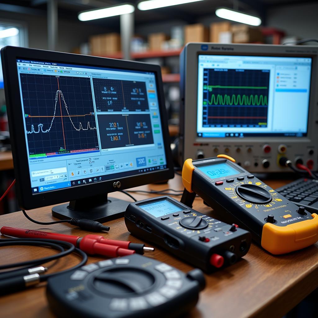 Modern Auto Electric Diagnostic Tools in a Workshop