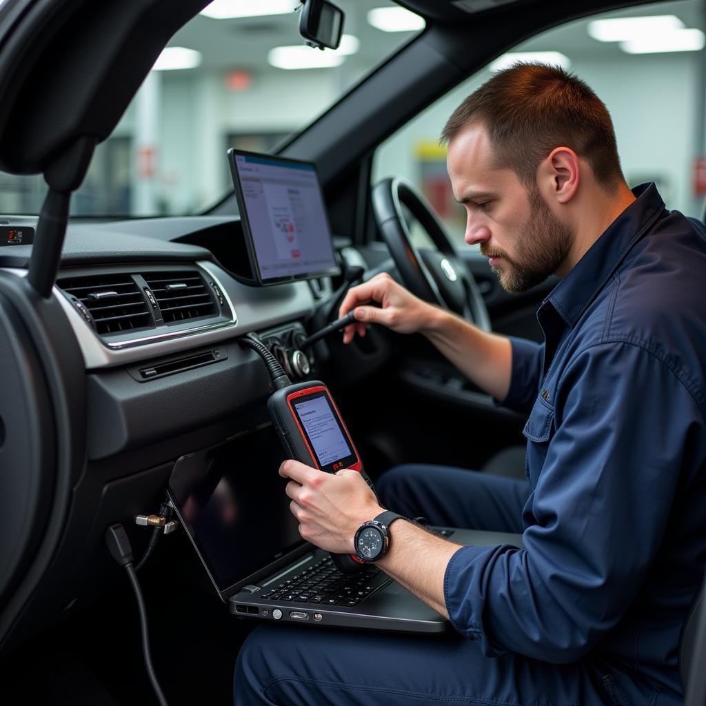 Auto Electrician Diagnosing Car Electrical System