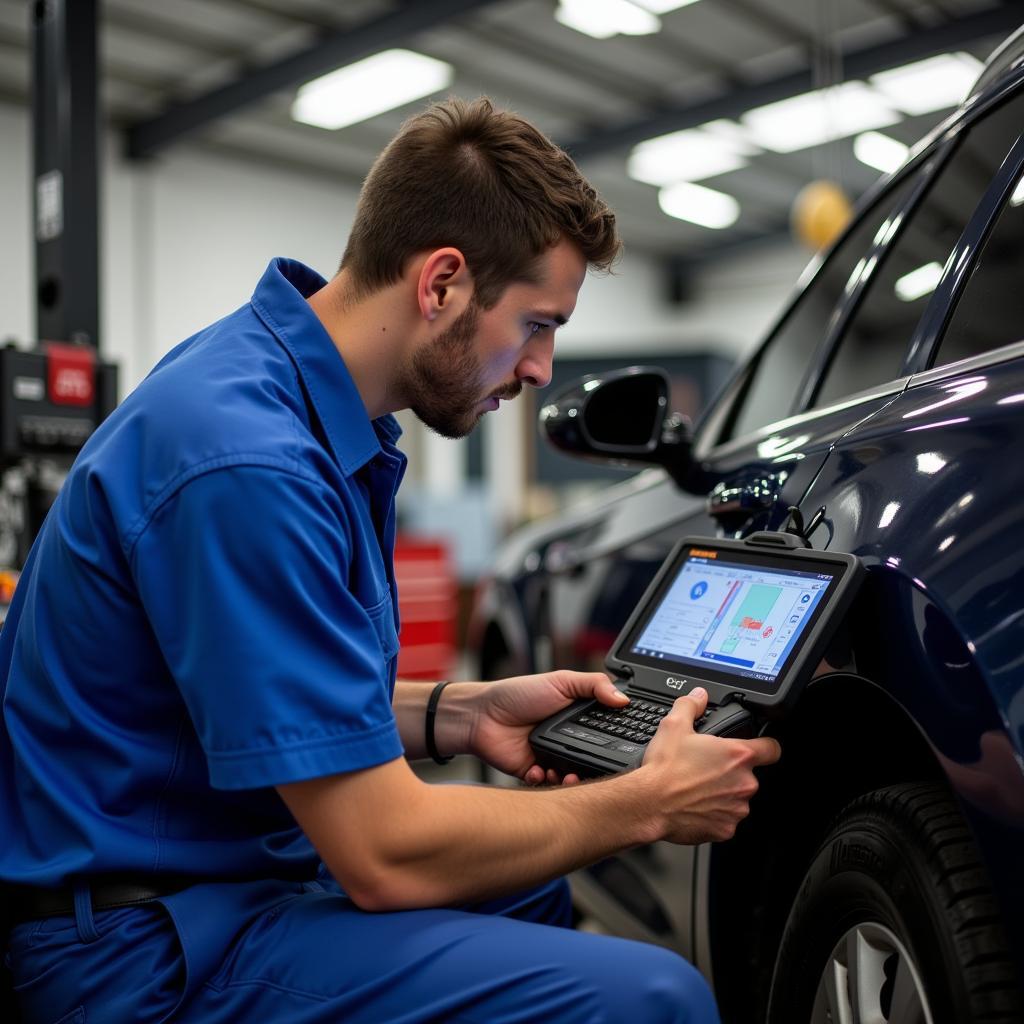 Auto Electrician Using Diagnostic Tools in Liverpool