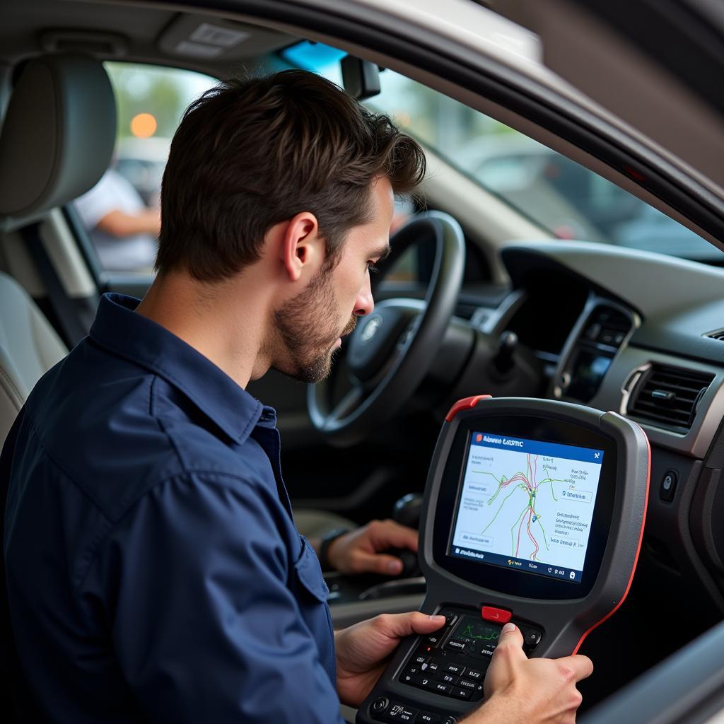 Auto Electrician Performing Diagnostics