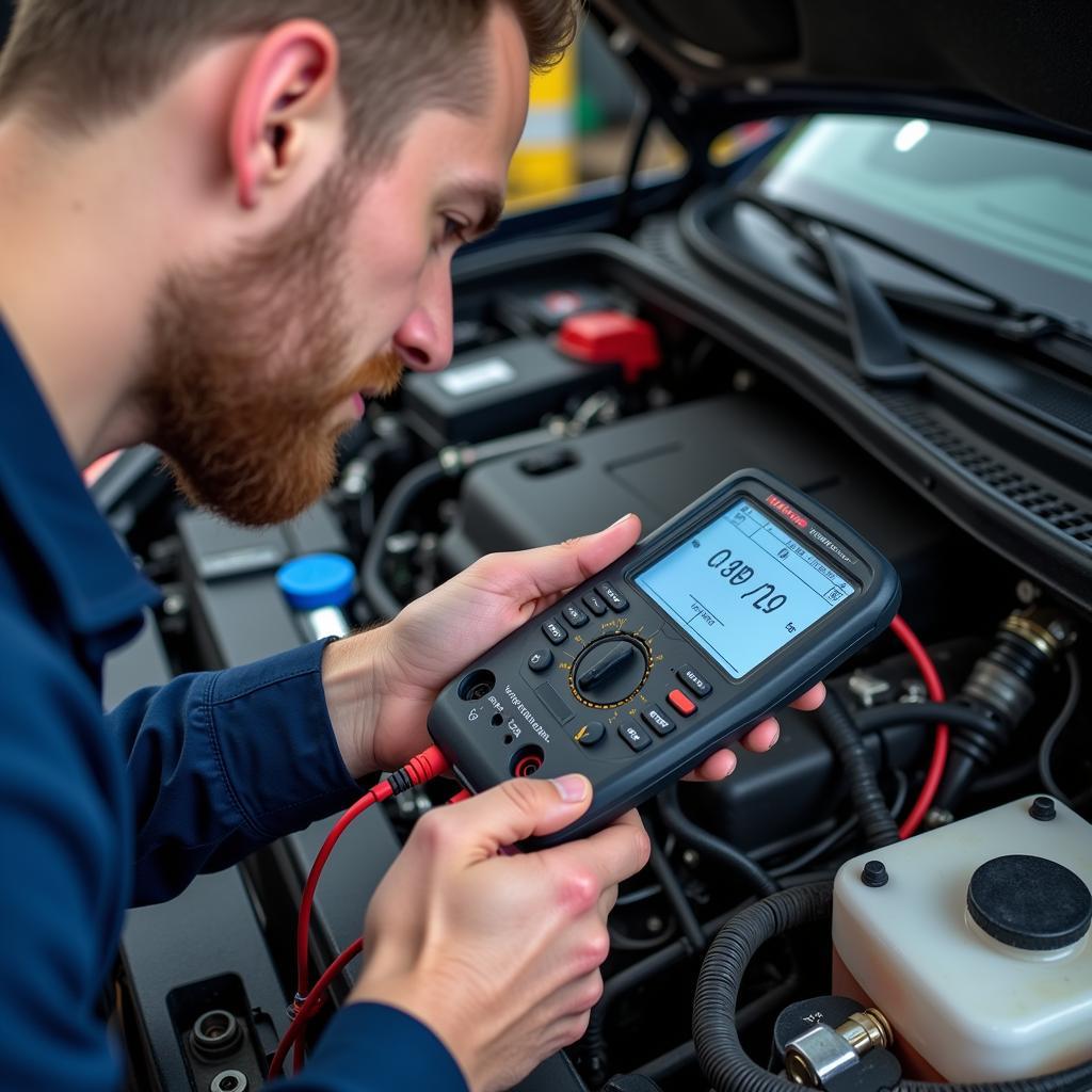 Auto Electrician Working on a Car