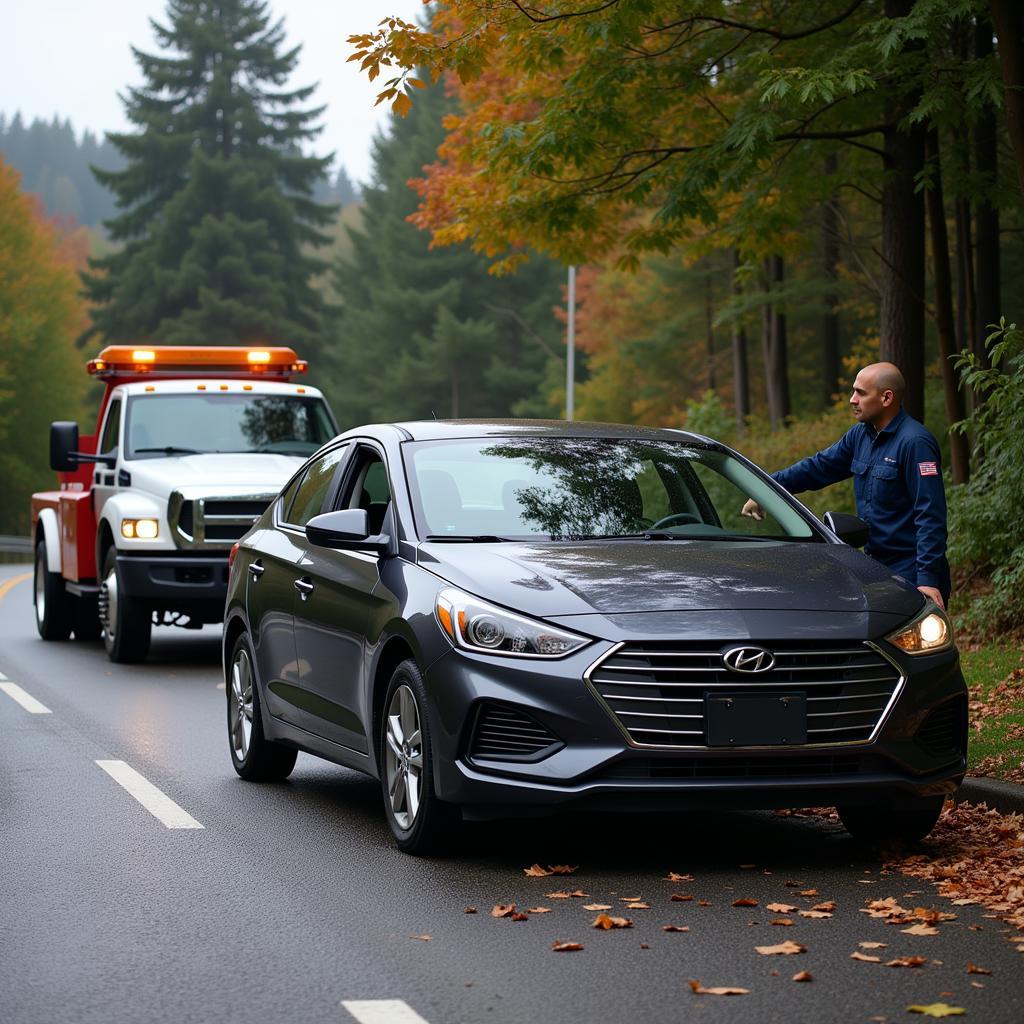 Car receiving roadside assistance in Bellevue, WA