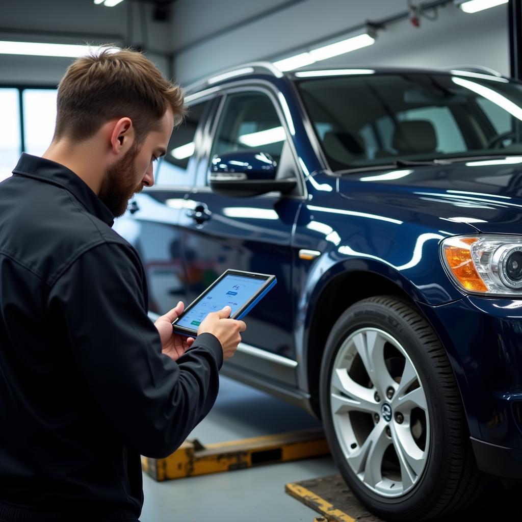 Auto Expo Service Center Technician Checking a Car