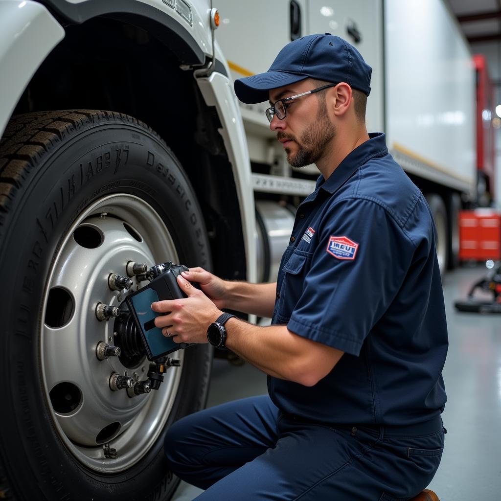 Auto Fleet Service Technician in Dallas performing a vehicle inspection