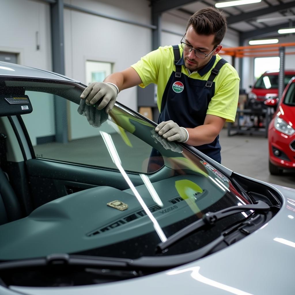 Technician Installing Windshield in Salt Lake County