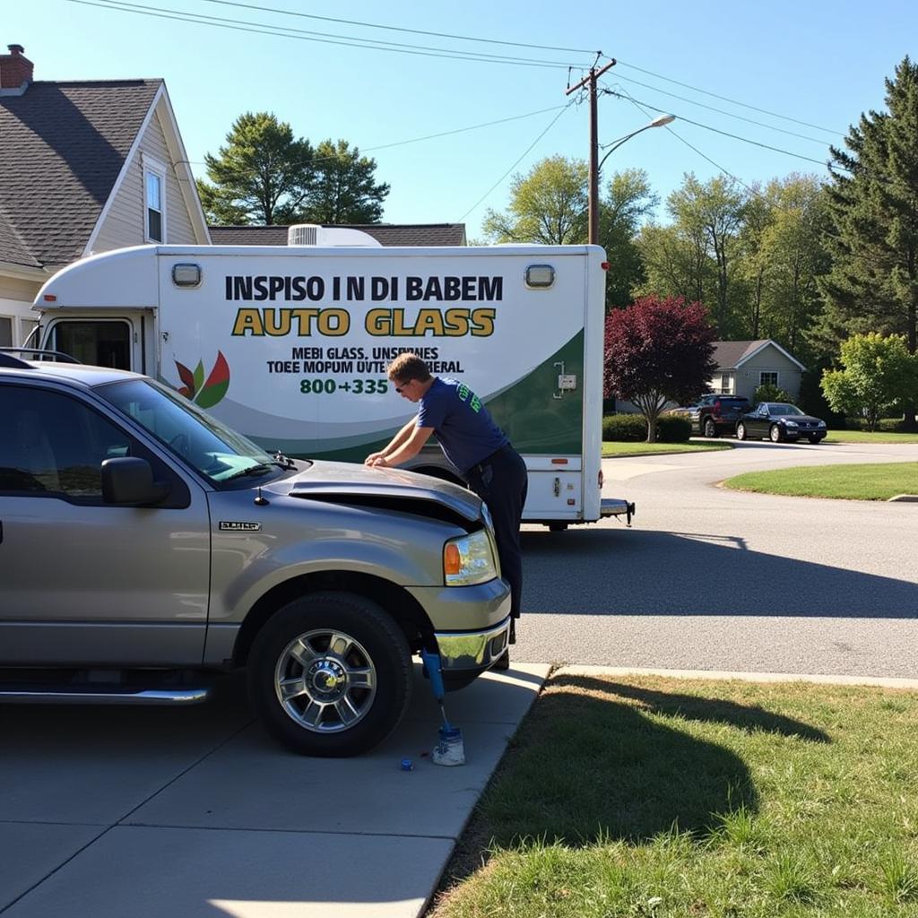 Mobile auto glass repair unit at a customer's location.