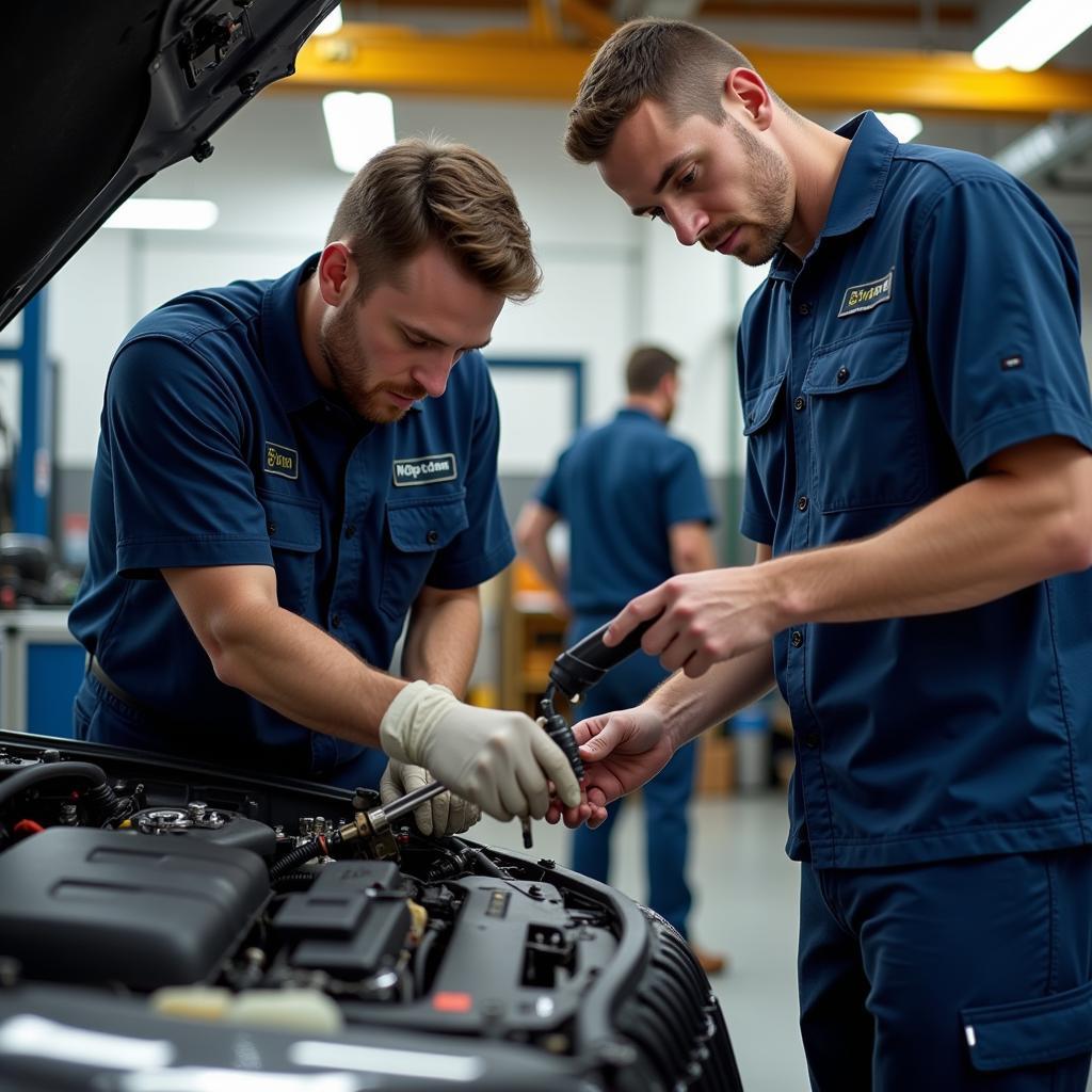 ASE Certified Technicians Working on a Vehicle