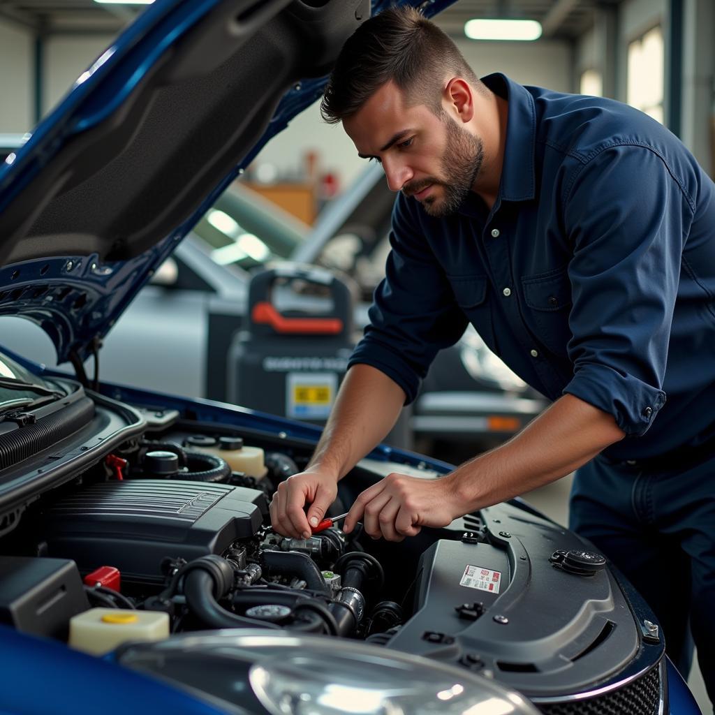 Mechanic Working on a Car Engine