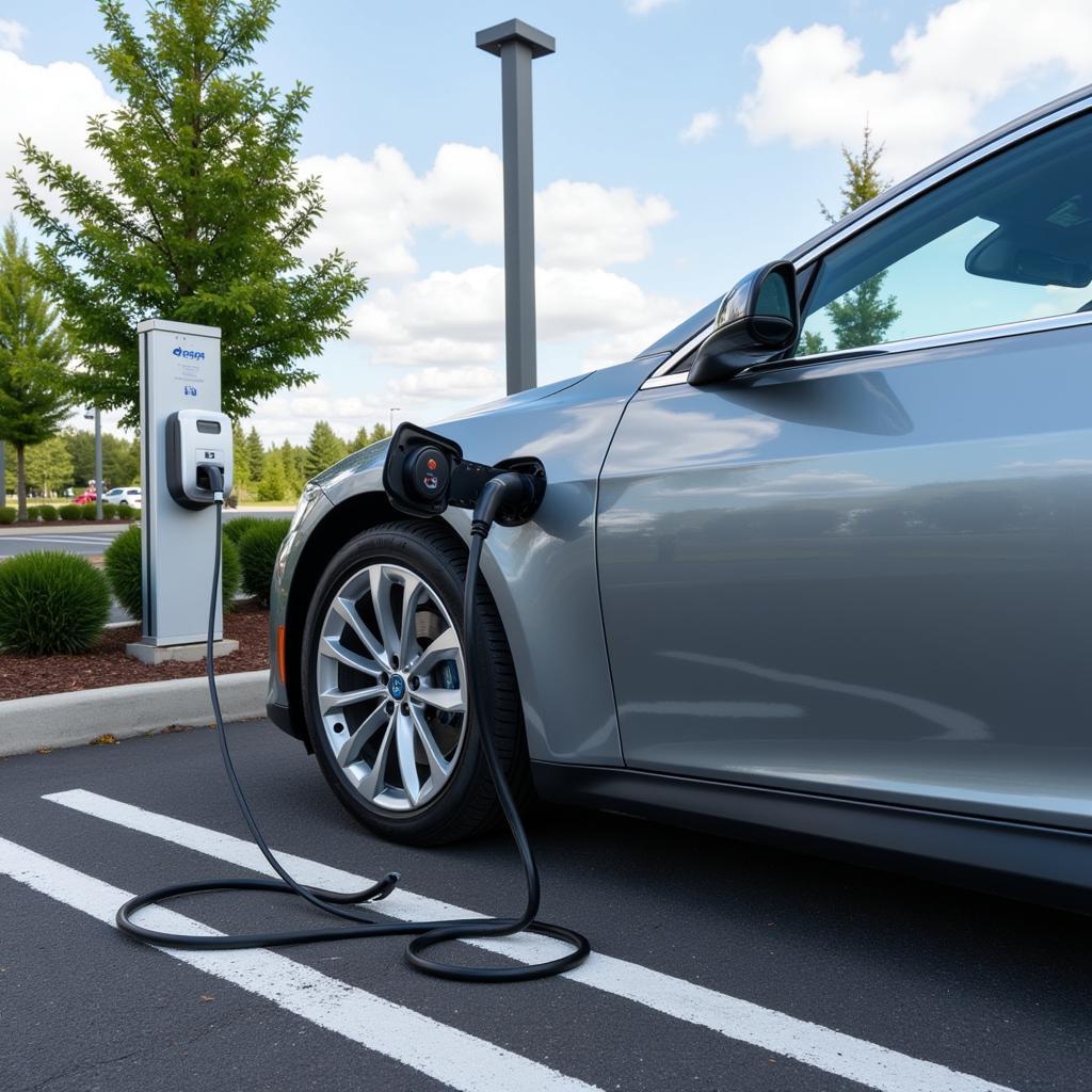 Electric car charging at a station