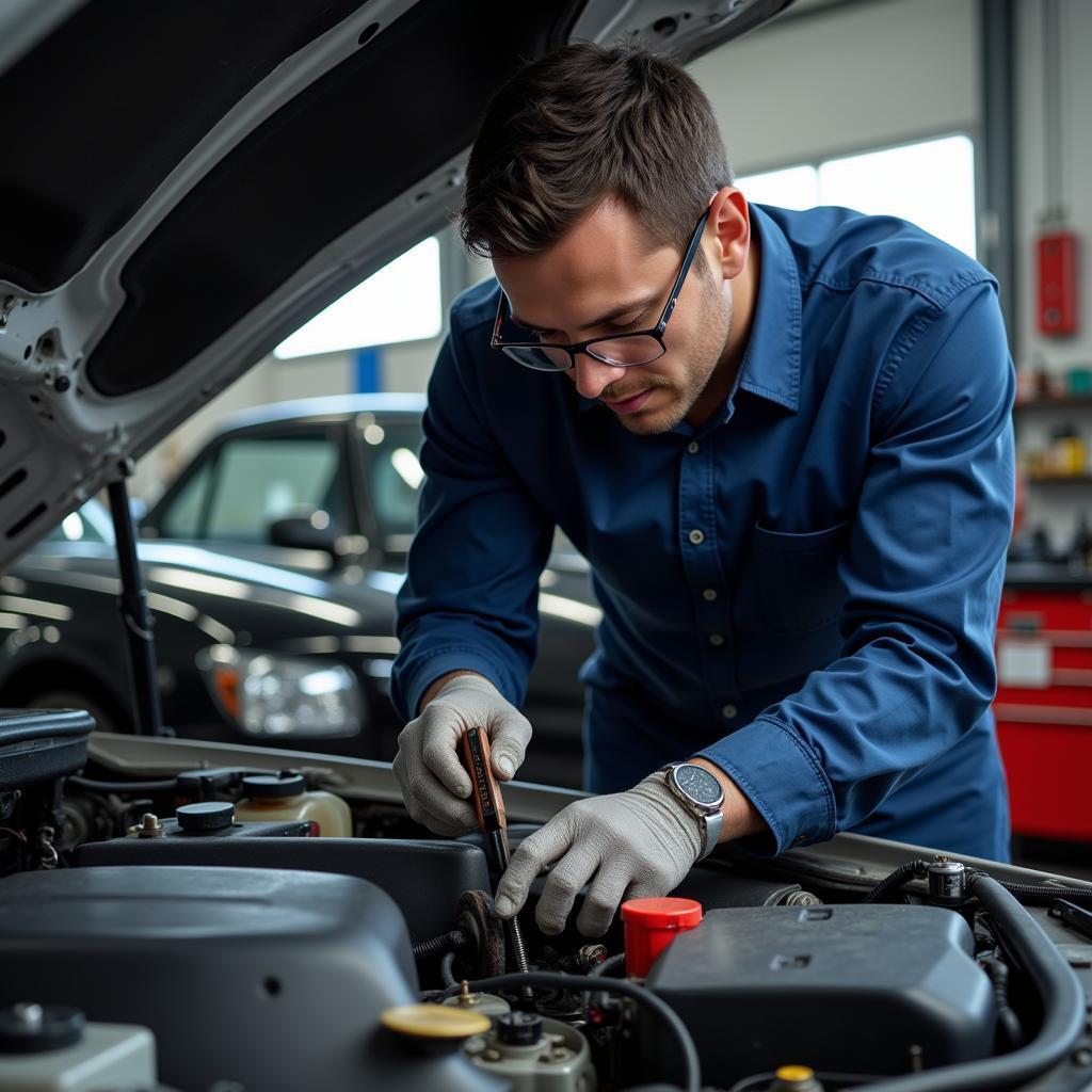 Mechanic repairing a car engine