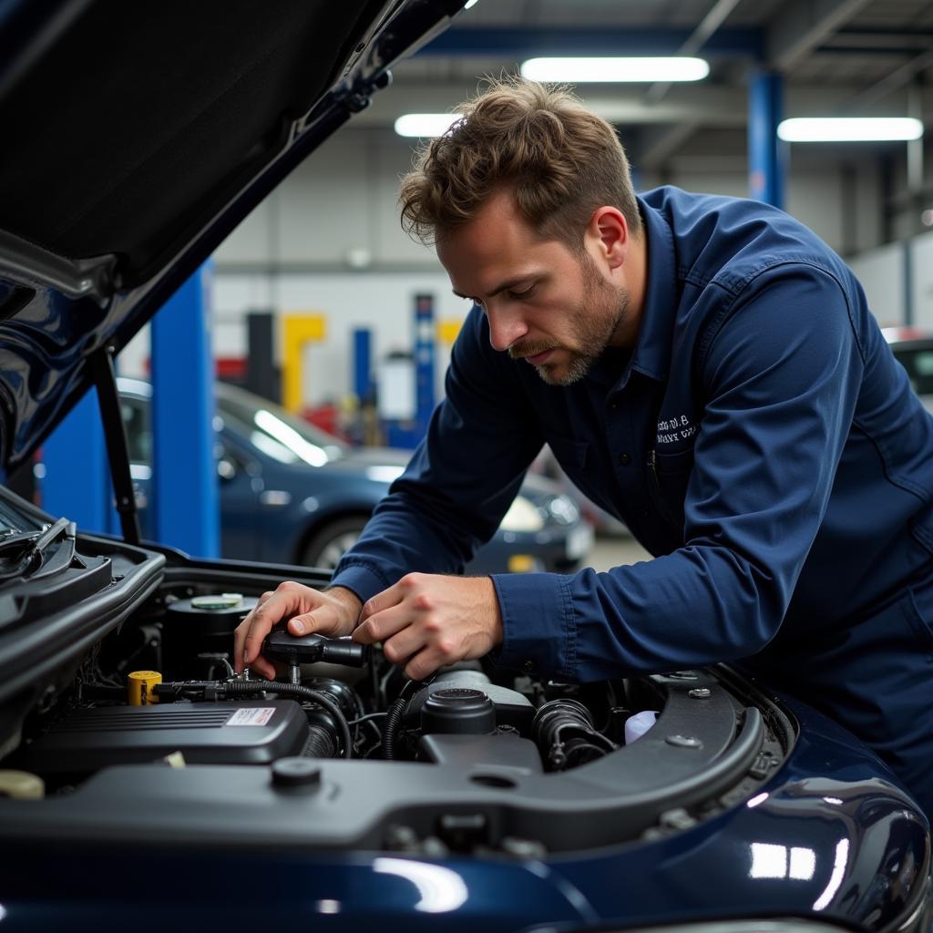 Mechanic Thoroughly Inspecting a Car During Auto Home Service in Luton