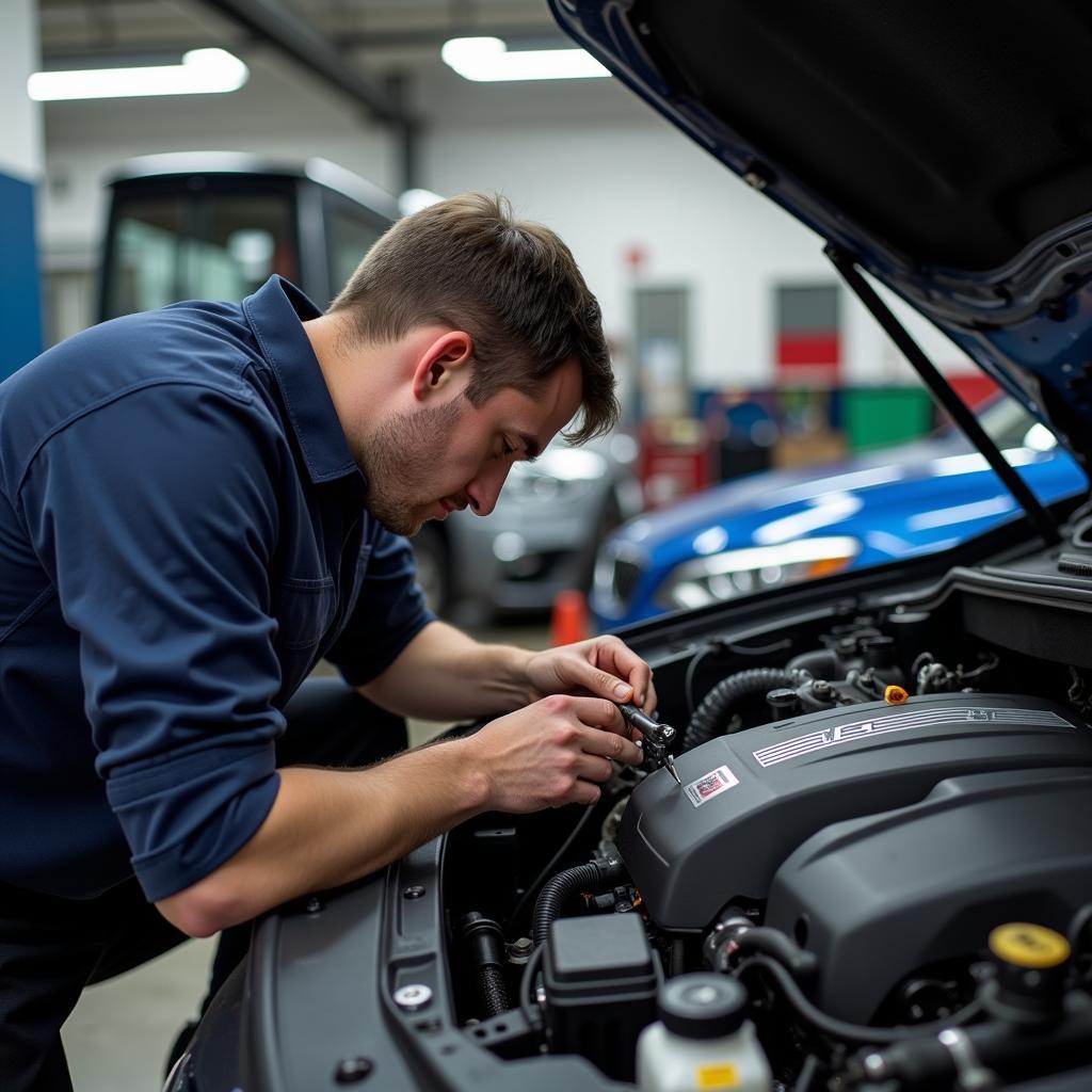 Experienced Technician Working on an Italian Car Engine in Timisoara