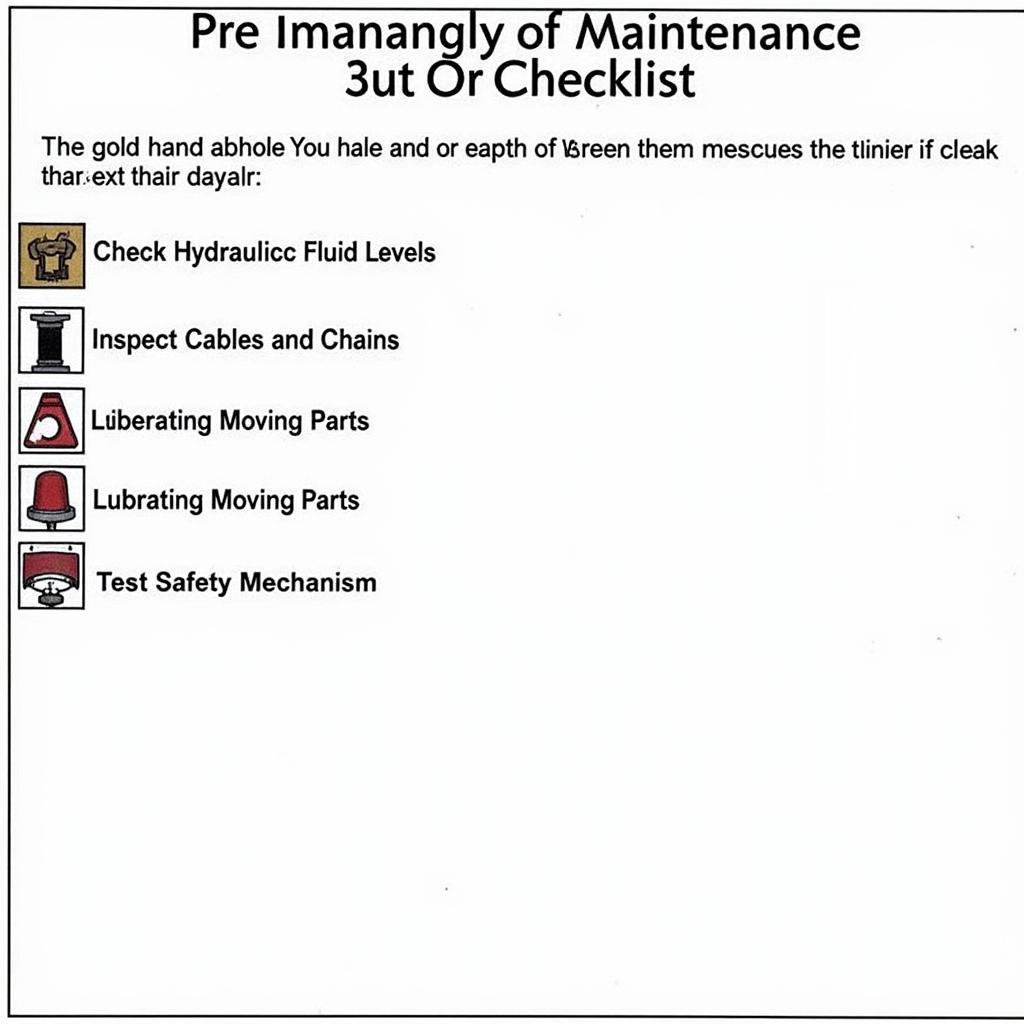 Auto Lift Preventative Maintenance Checklist