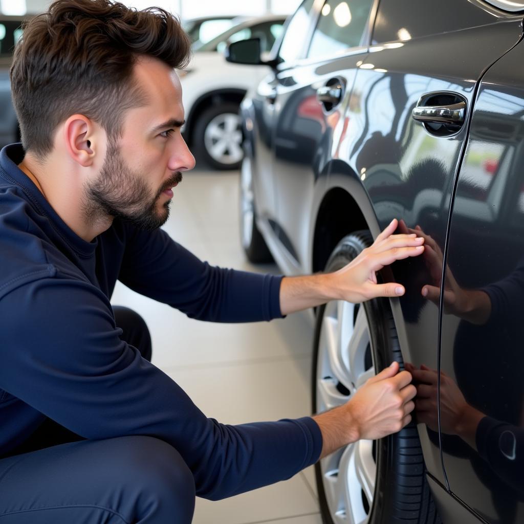 Inspecting a Vehicle at an Auto Mart