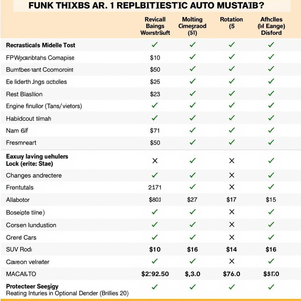 Auto Masters Car Service Price Comparison Chart