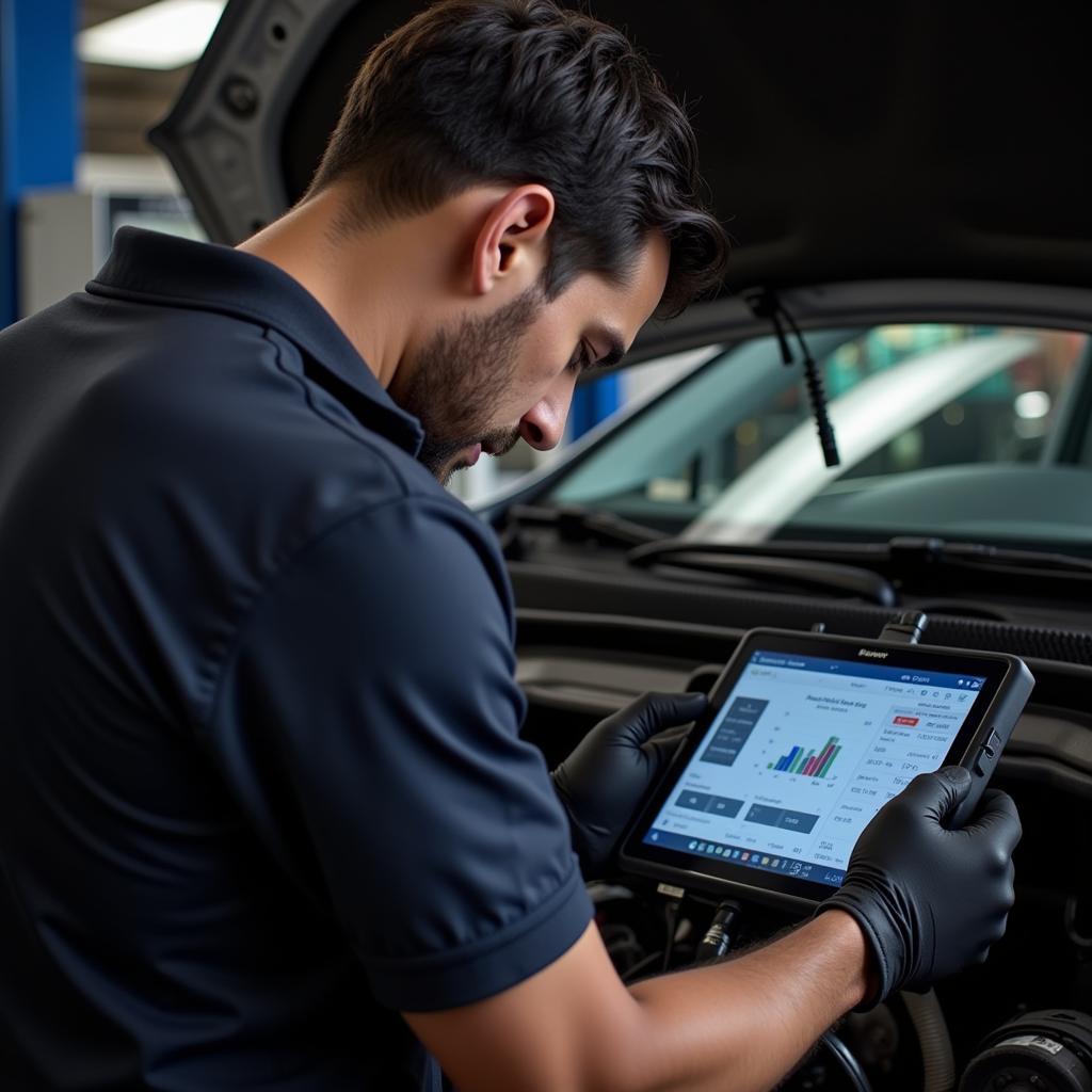 Auto Mechanic Diagnosing Car Problem in Salt Lake City