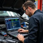 Auto Mechanic Using Diagnostic Tools