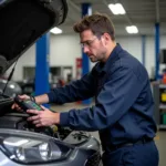 Auto Mechanic Performing Diagnostic Check