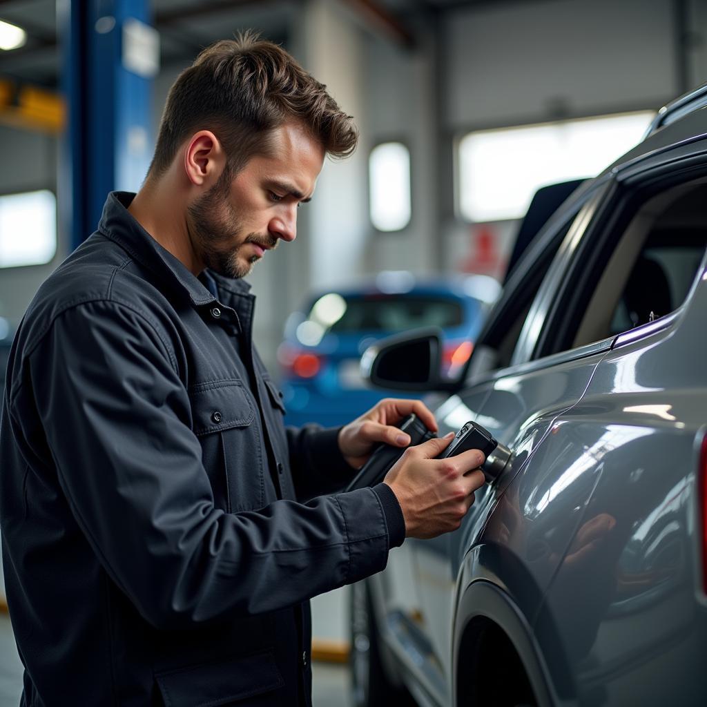 Auto Mechanic Performing Diagnostic Test