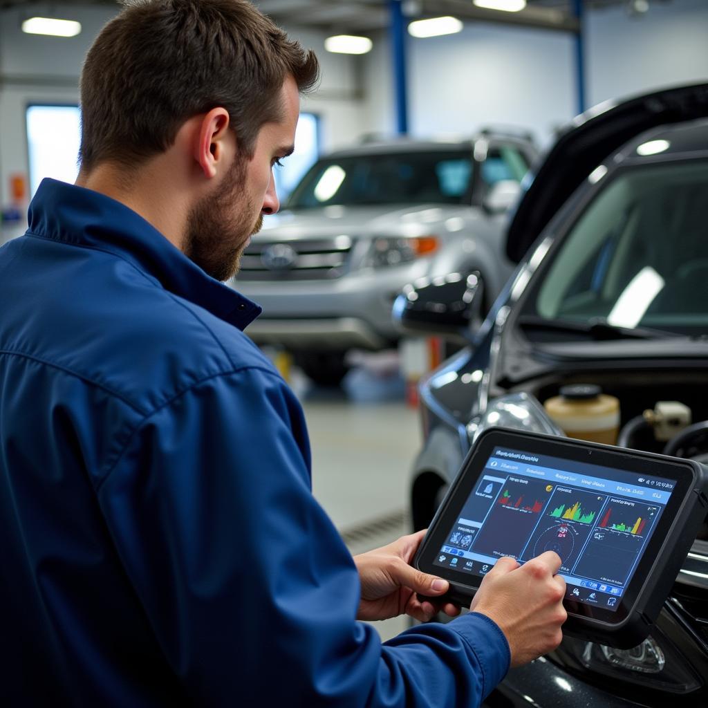 Auto Mechanic Performing Diagnostic Test in Sheffield