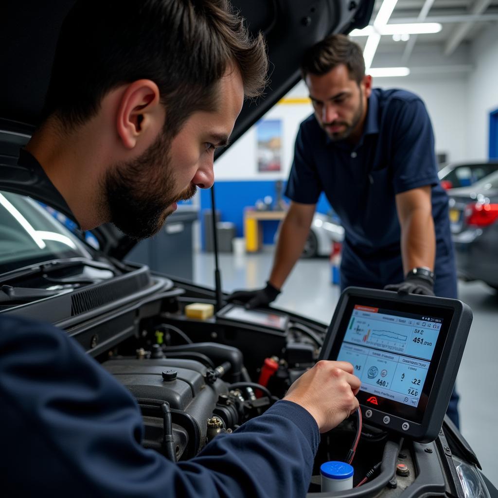 Auto Mechanic Performing Diagnostics