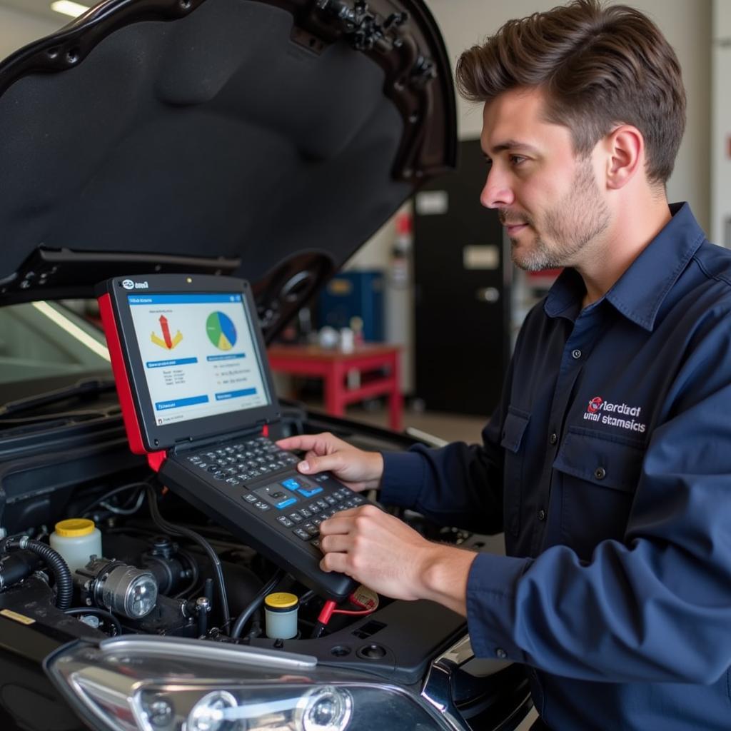 Auto Mechanic Performing Diagnostics in Canyon Country, CA