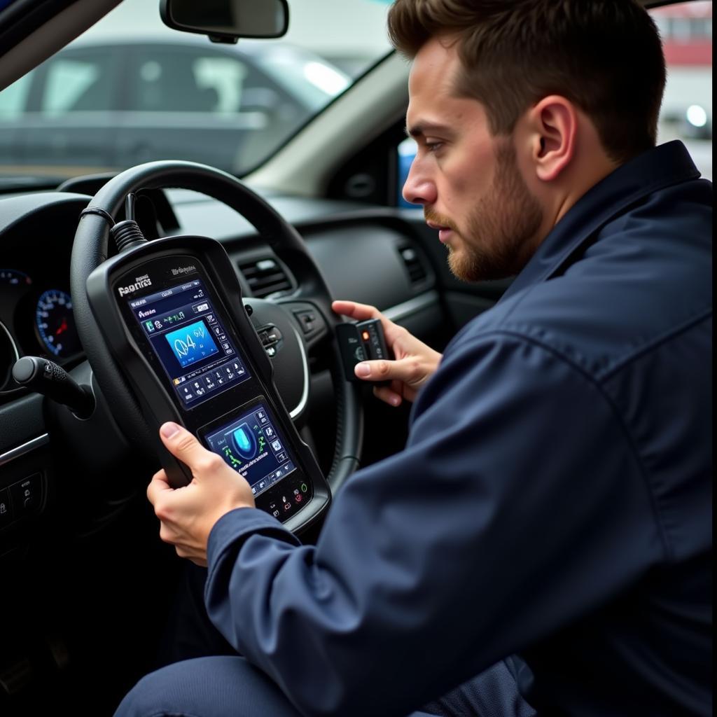 Auto Mechanic Performing Engine Diagnostics