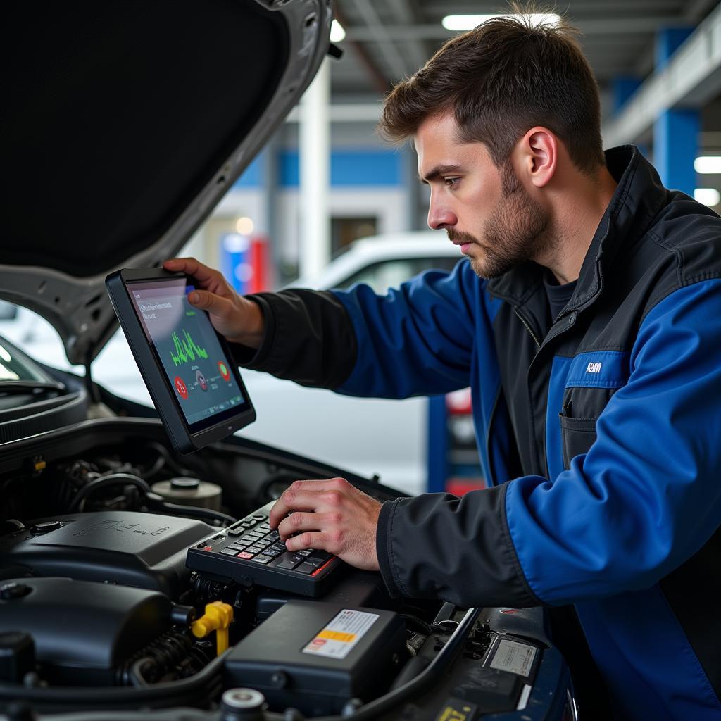 Auto Mechanic Performing Engine Diagnostics