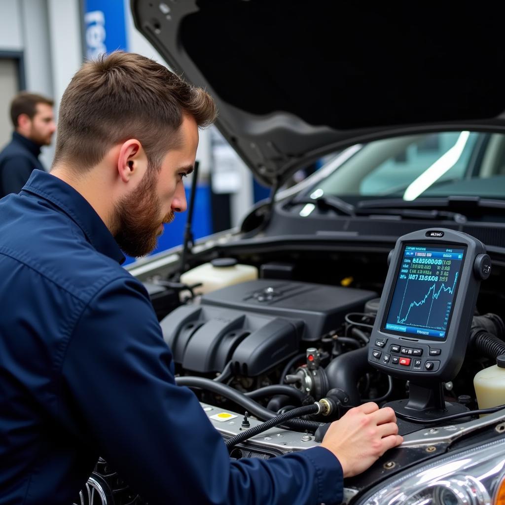 Auto Mechanic Performing Engine Diagnostics