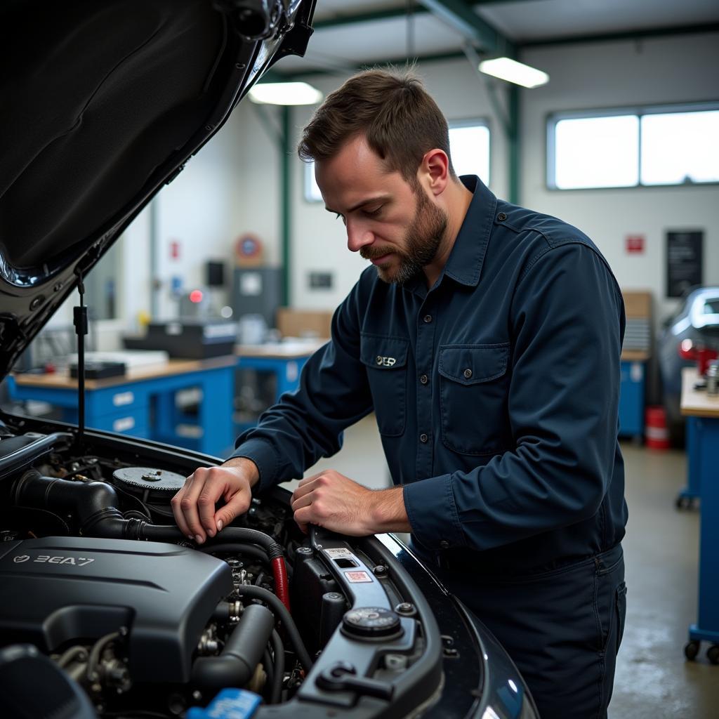 Auto Mechanic Performing Engine Maintenance