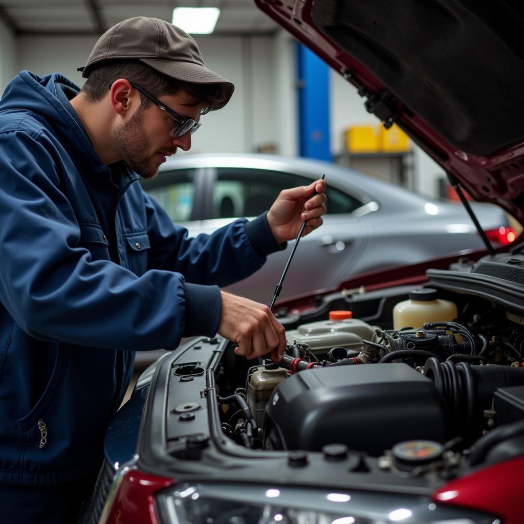 Mechanic Checking Vehicle Fluids