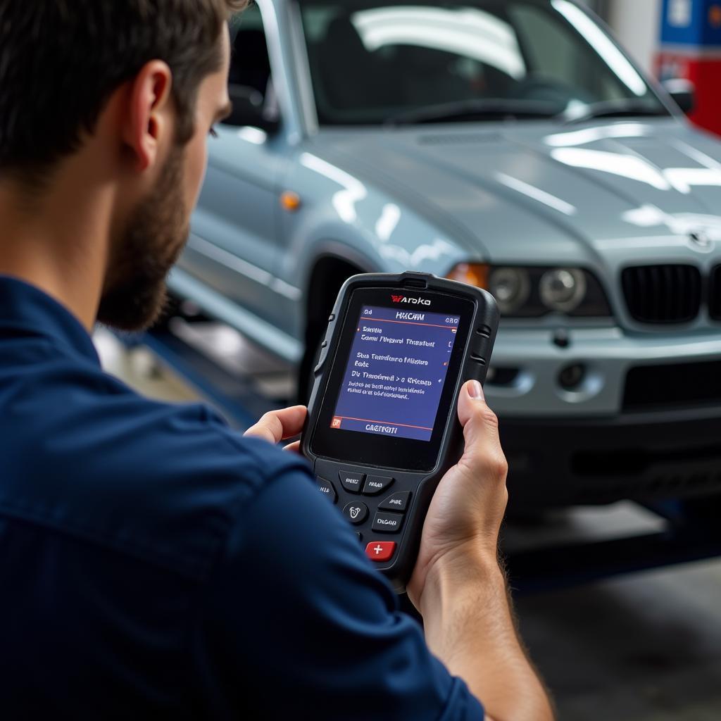 Auto Mechanic Using a Diagnostic Scan Tool